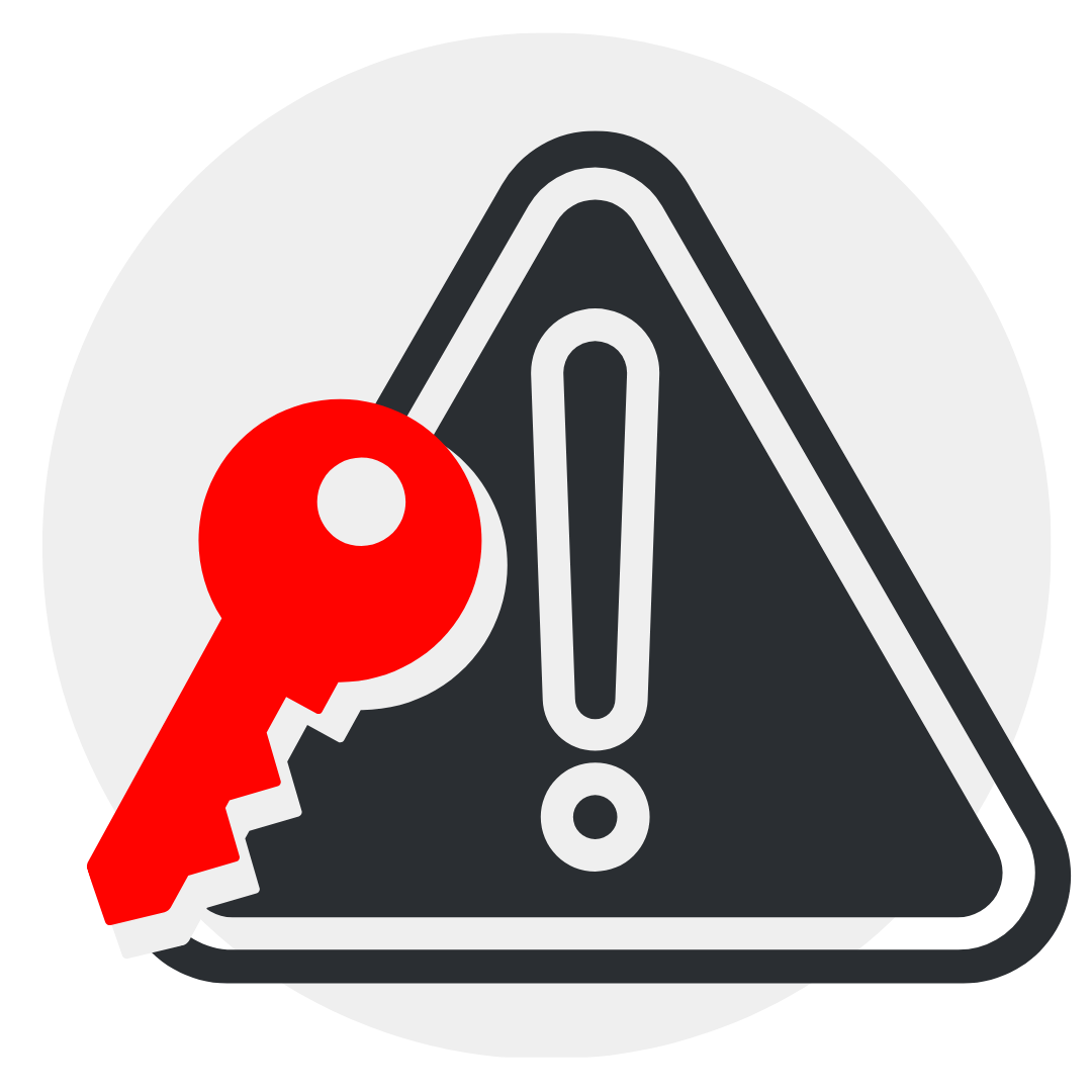 Emergency locksmith call-out — warning triangle with a red key